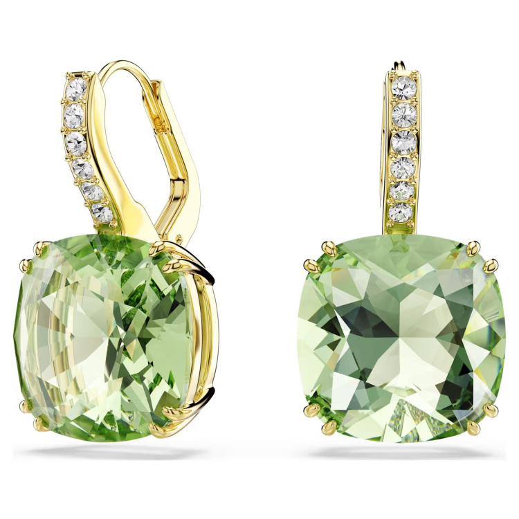 Millenia drop earrings Cushion cut, Green, 18K gold finish